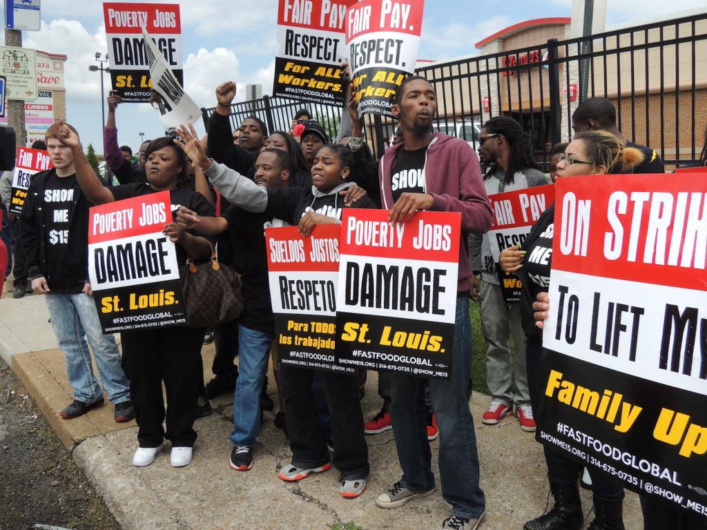 SHOW ME $15, the coalition of St. Louis area fast food workers fighting for a living wage and the right to form a union, joined a nationwide and global walkout last week to call for higher wages from the profitable companies that employ them. – Labor Tribune photo 