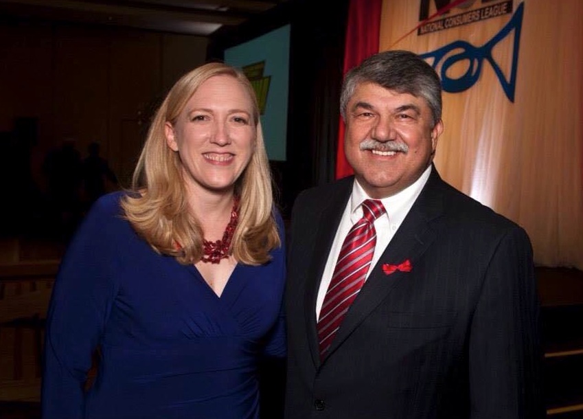 HONORS WELL DESERVED: Lara Granich (left), veteran director of Missouri Jobs with Justice, was honored alongside AFL-CIO President Richard Trumka last week by the National Consumer League (NCL), the nation’s pioneering consumer and worker advocacy organization. Granich received the Florence Kelley Consumer Leadership for her commitment to workers’ welfare. Trumka received the Trumpeter Award, NCL’s highest honor, for his dedication to improving the rights of consumers and workers.