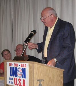 Ed Smith, CEO of Ullico, speaking at the Southwestern Illinois Central Labor Council annual awards banquet called on union members to get out the vote in southern Illinois. “If we vote, we win.” – Labor Tribune photo