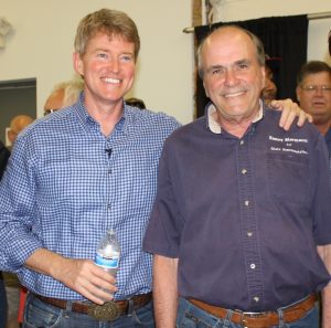 KENNY BIERMAN (right) visited with Missouri Attorney General and Democratic candidate for governor (left) at a recent meeting of the Tri-County Labor Club. – Labor Tribune photo